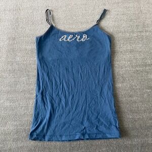 Y2K Aeropostale Vintage Blue Perfect Stretch Built in Bra Cami Tank Top M AERO